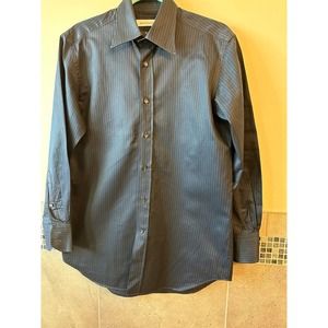 VERSACE Collection Black Purple Pinstripe Cotton Sateen Button Down SZ 15.5